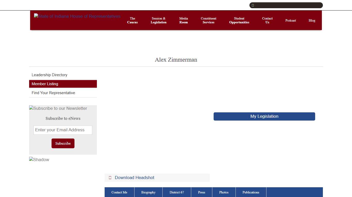 Alex Zimmerman State of Indiana House of Representatives