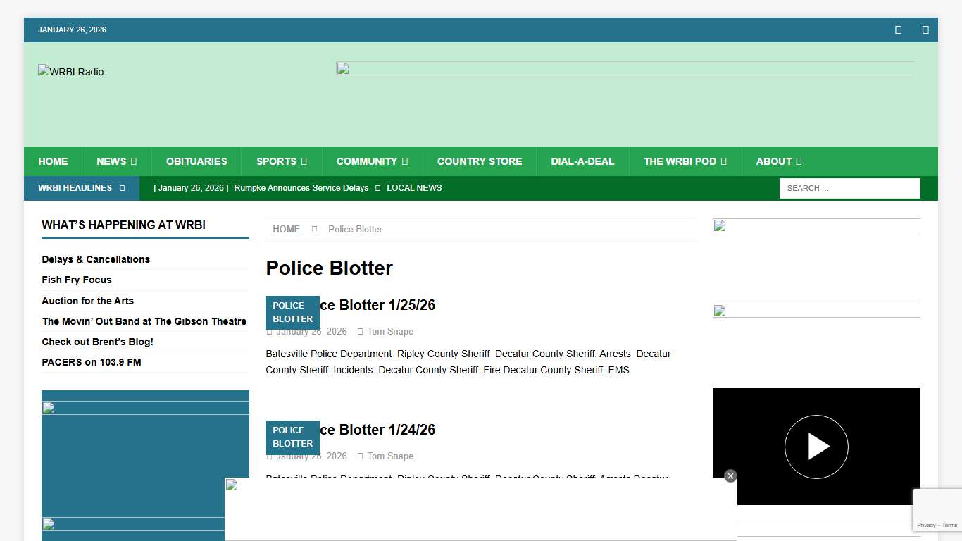 Police Blotter – WRBI Radio